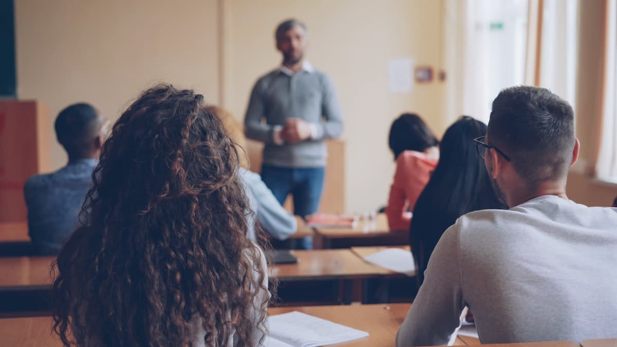 Teacher engaging with students in a classroom